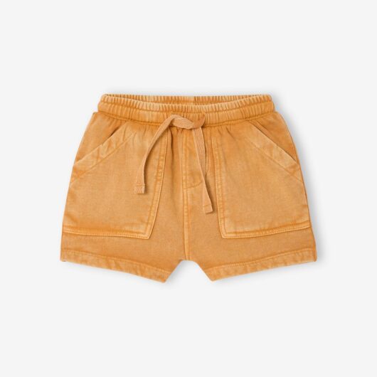 Vintage-Effect Fleece Shorts for Babies ochre