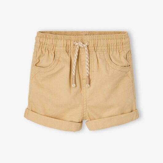 Twill Shorts with Elasticated Waistband, for Baby Boys cappuccino