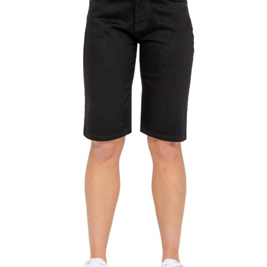 Enzo | Womens Long Denim Shorts - Black / 14