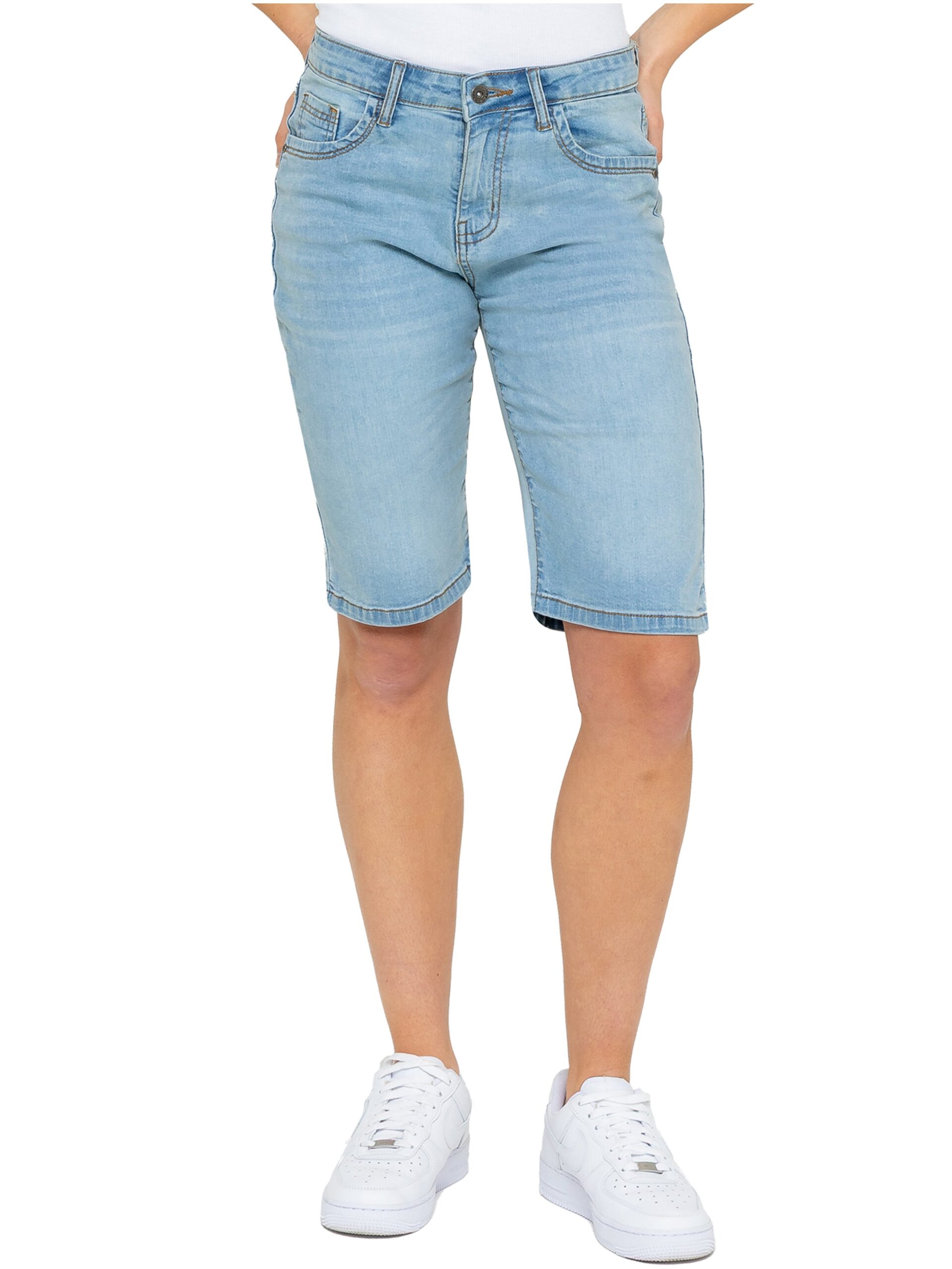 Enzo | Womens Long Denim Shorts - Bleach / 16