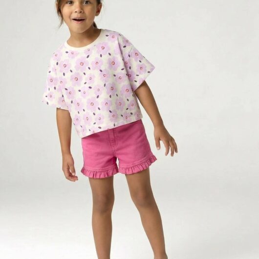 Twill frill short for girls peony pink