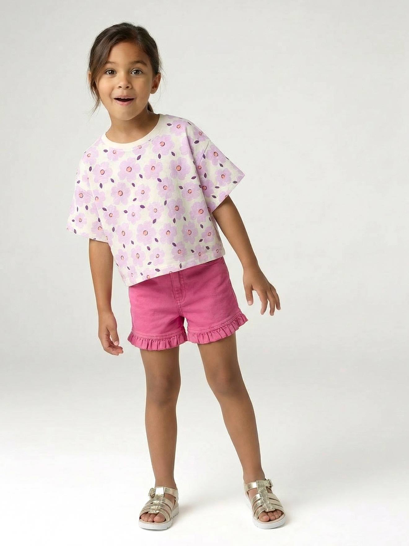 Twill frill short for girls peony pink