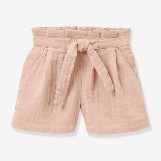 Girls' shorts with belted waist pale pink