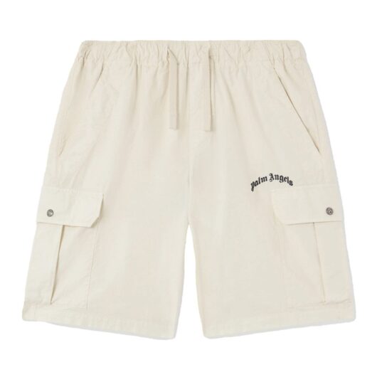 PALM ANGELS CURVED LOGO LOOSE CARGO SHORTS Size: 50, colour: OFF WHITE